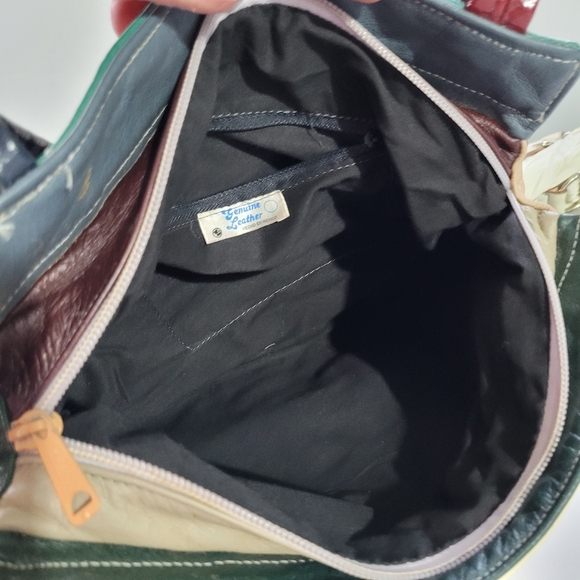 Vintage Leather Patchwork Shoulder Bag Purse Mexico - Picture 7 of 13